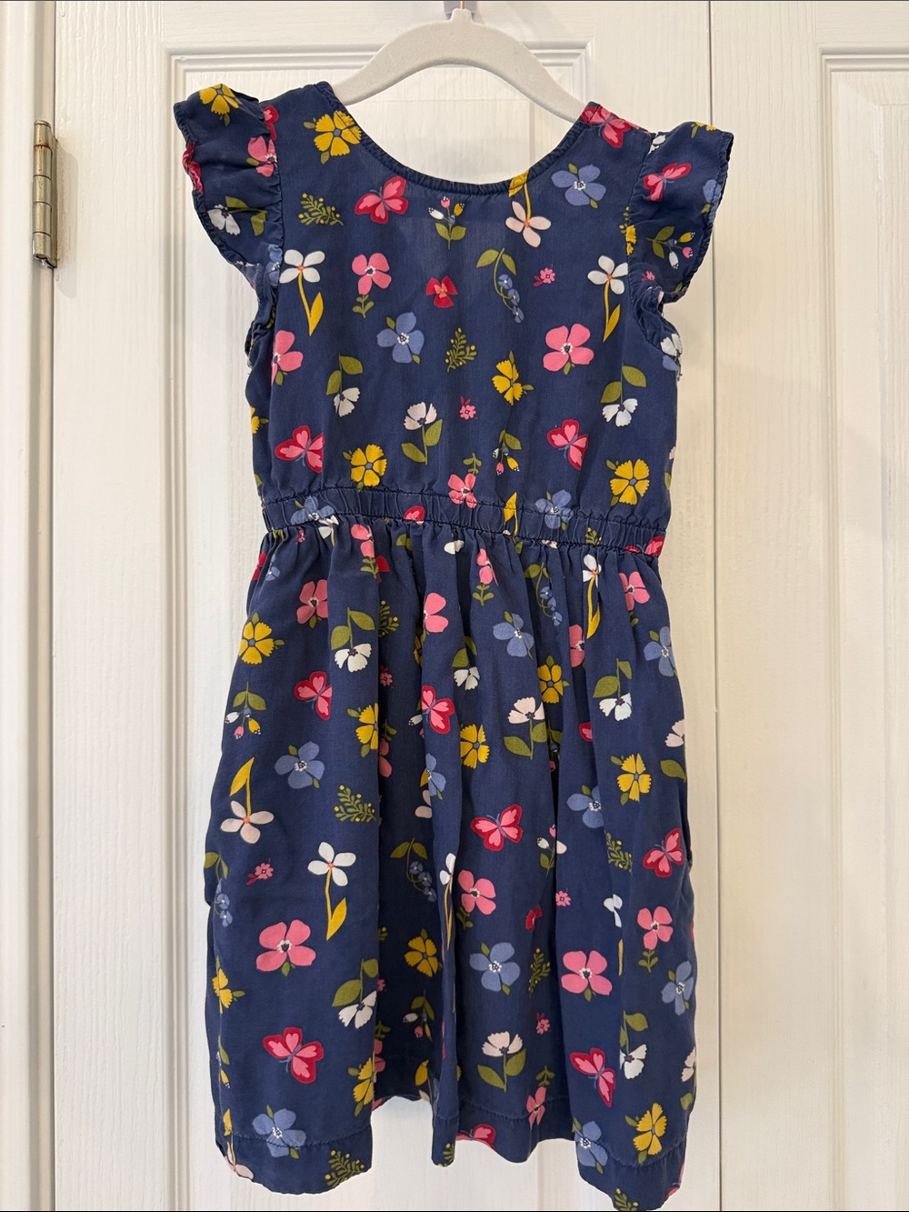 Carter’s Navy Floral Flutter Sleeve Dress Girls Size 4/5 Spring Summer
